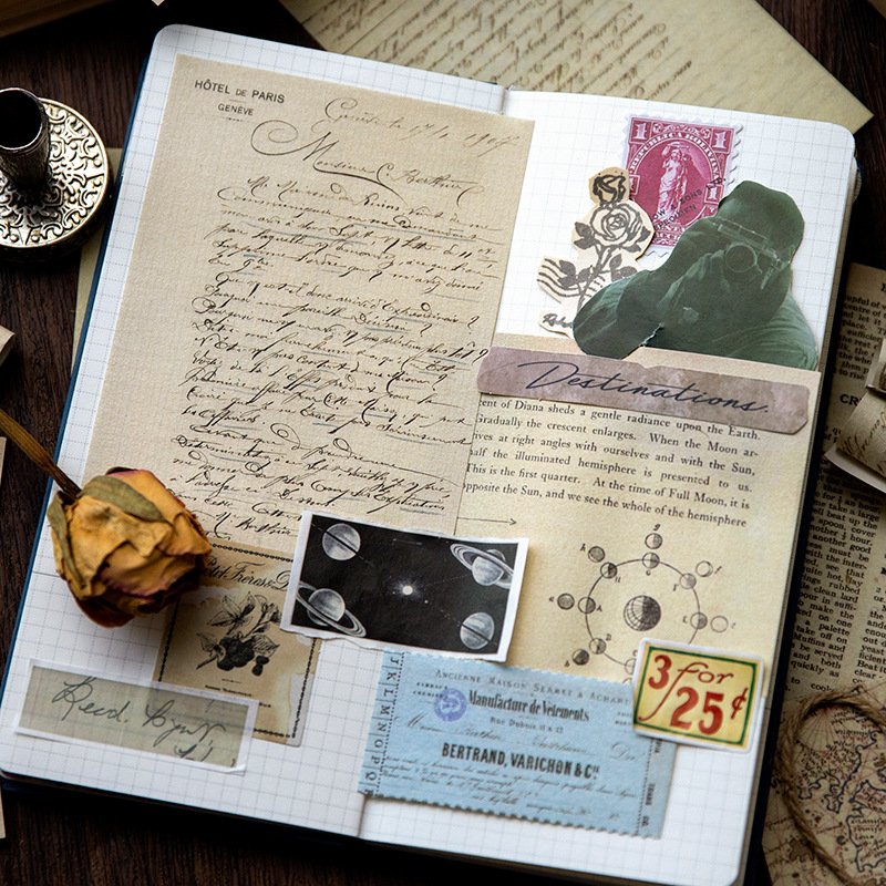 30pieces/pack Material Paper Miles Book Scroll Series Retro Message Memo Collage Journal Diary Message Memo 8 Models