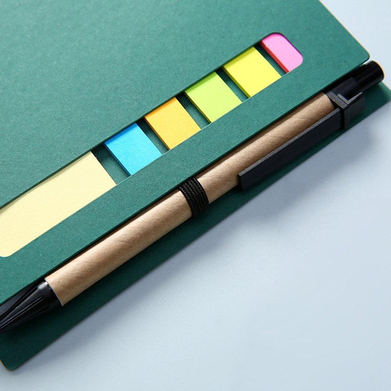 Custom Kraft Paper Cover Design Spiral Bound Notepads Office Style Sticky Note Stickers with Pen Featuring Custom Logo Print