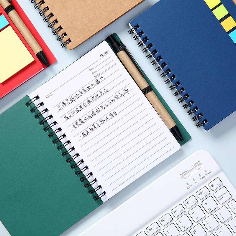 Custom Kraft Paper Cover Design Spiral Bound Notepads Office Style Sticky Note Stickers with Pen Featuring Custom Logo Print
