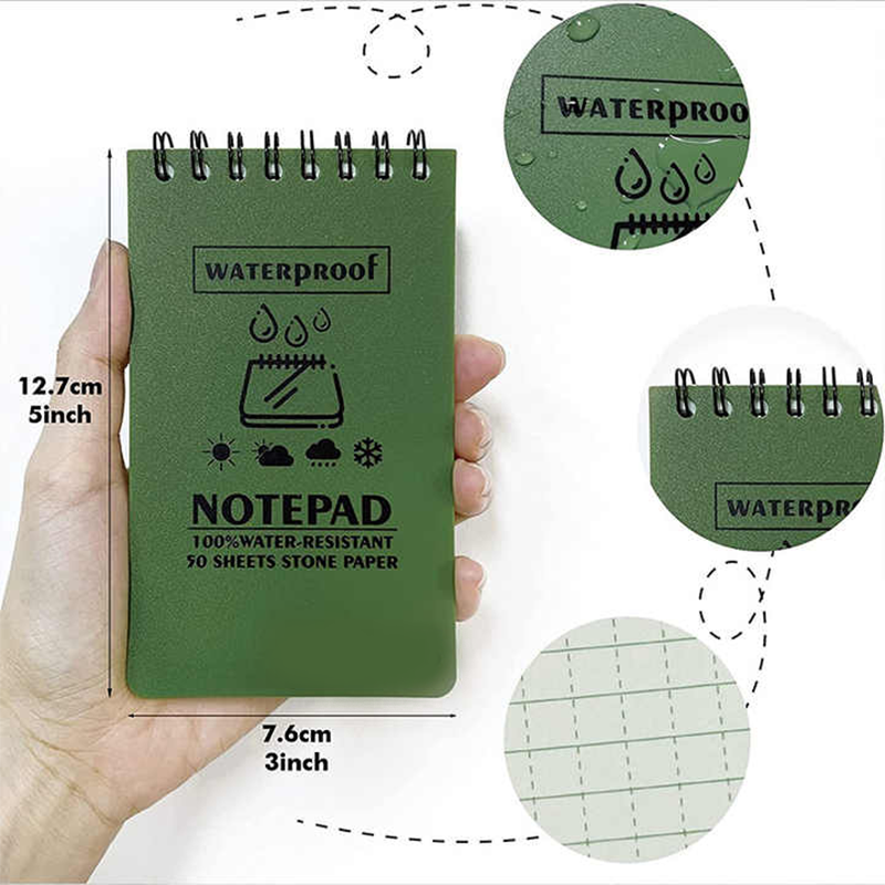 Customized Waterproof Stone Paper Notebook All Weather Notepad Pocket Size Spiral All Weather Notebook