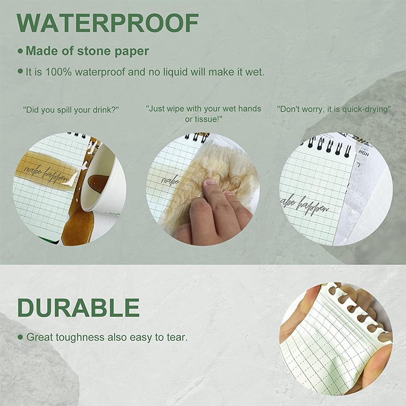 Customized Waterproof Stone Paper Notebook All Weather Notepad Pocket Size Spiral All Weather Notebook