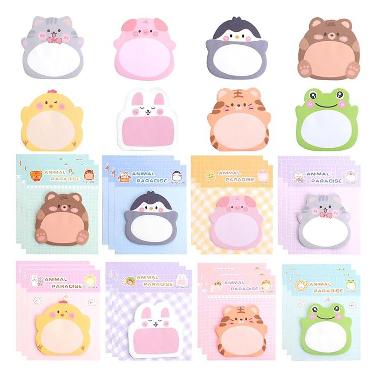 Mini Sticky Notes Animals Self-Adhesive Notes, Colourful Cartoon Sticky Notes for Children Gift