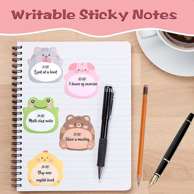 Mini Sticky Notes Animals Self-Adhesive Notes, Colourful Cartoon Sticky Notes for Children Gift