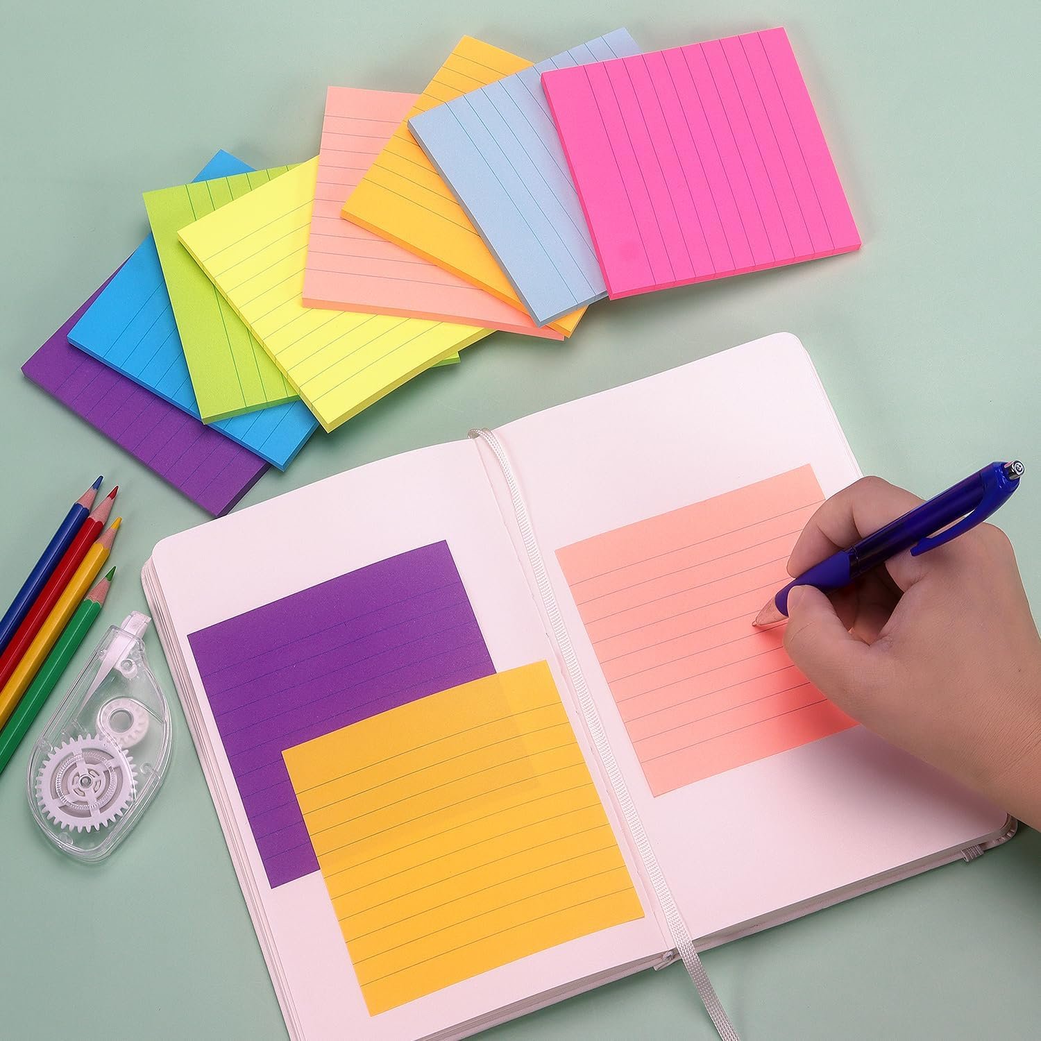 8 Pads Lined Sticky Notes for Home, Office, Notebook,50Sheets/pad