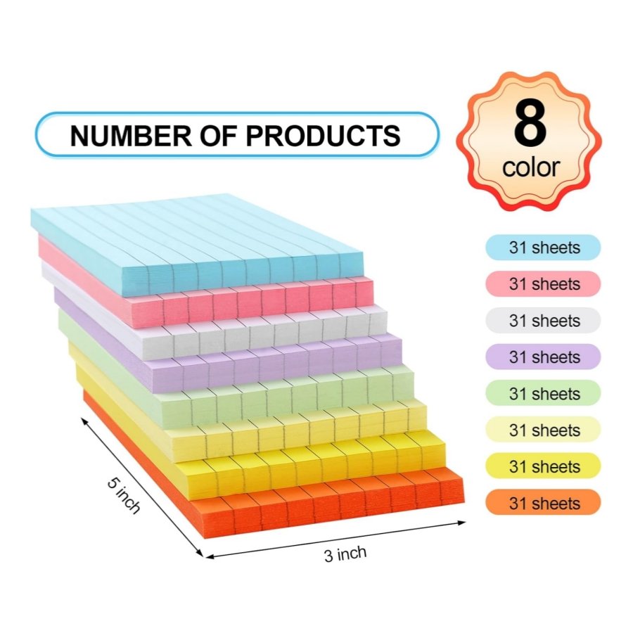 Assorted Neon Colored Pastel 3" x 5"180 Lined Index Cards Double-Sided Blank Notes Flash Cards for DIY Learning Memory Notes