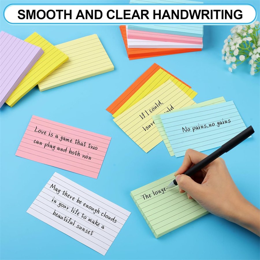 Assorted Neon Colored Pastel 3" x 5"180 Lined Index Cards Double-Sided Blank Notes Flash Cards for DIY Learning Memory Notes