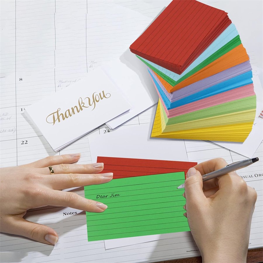 Assorted Neon Colored Pastel 3" x 5"180 Lined Index Cards Double-Sided Blank Notes Flash Cards for DIY Learning Memory Notes