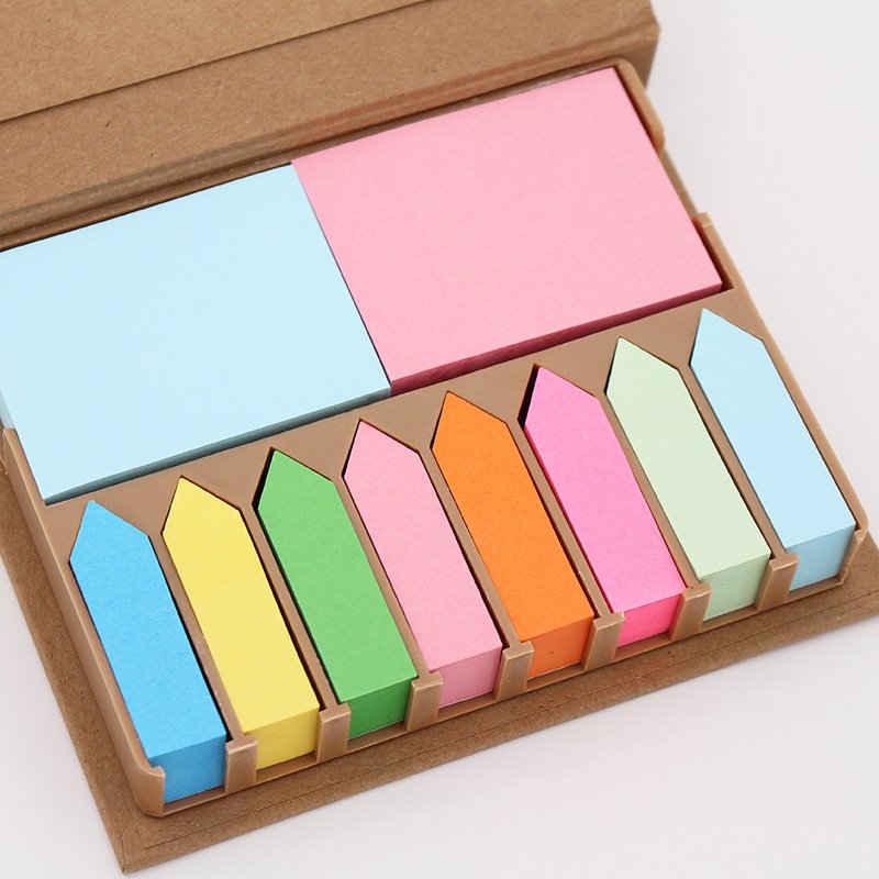 Wholesale Custom Logo Memo Pad Sticky Notes Set In Kraft Paper Cover Plastic Holder Box With Ruler Office Stationery