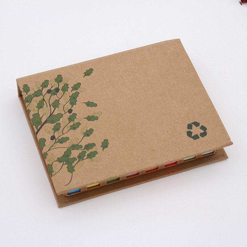 Wholesale Custom Logo Memo Pad Sticky Notes Set In Kraft Paper Cover Plastic Holder Box With Ruler Office Stationery