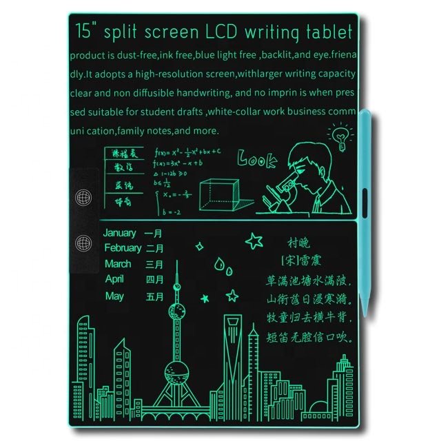 15 inch lcd writing tablet digital drawing tablet children writing pad big size doodle board dual screens handwriting tablet