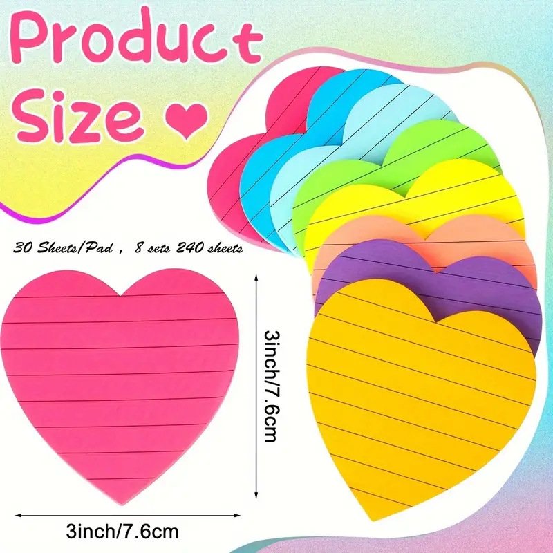 Hot sale 8 color Transverse line sticky note Heart-shaped note School supplies office supply customizable