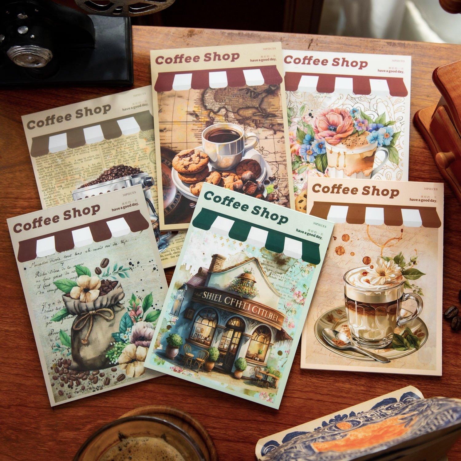30pcs/pack Material Paper Coffee Shop on the Corner Series Coffee Theme Handbook Material diary notes