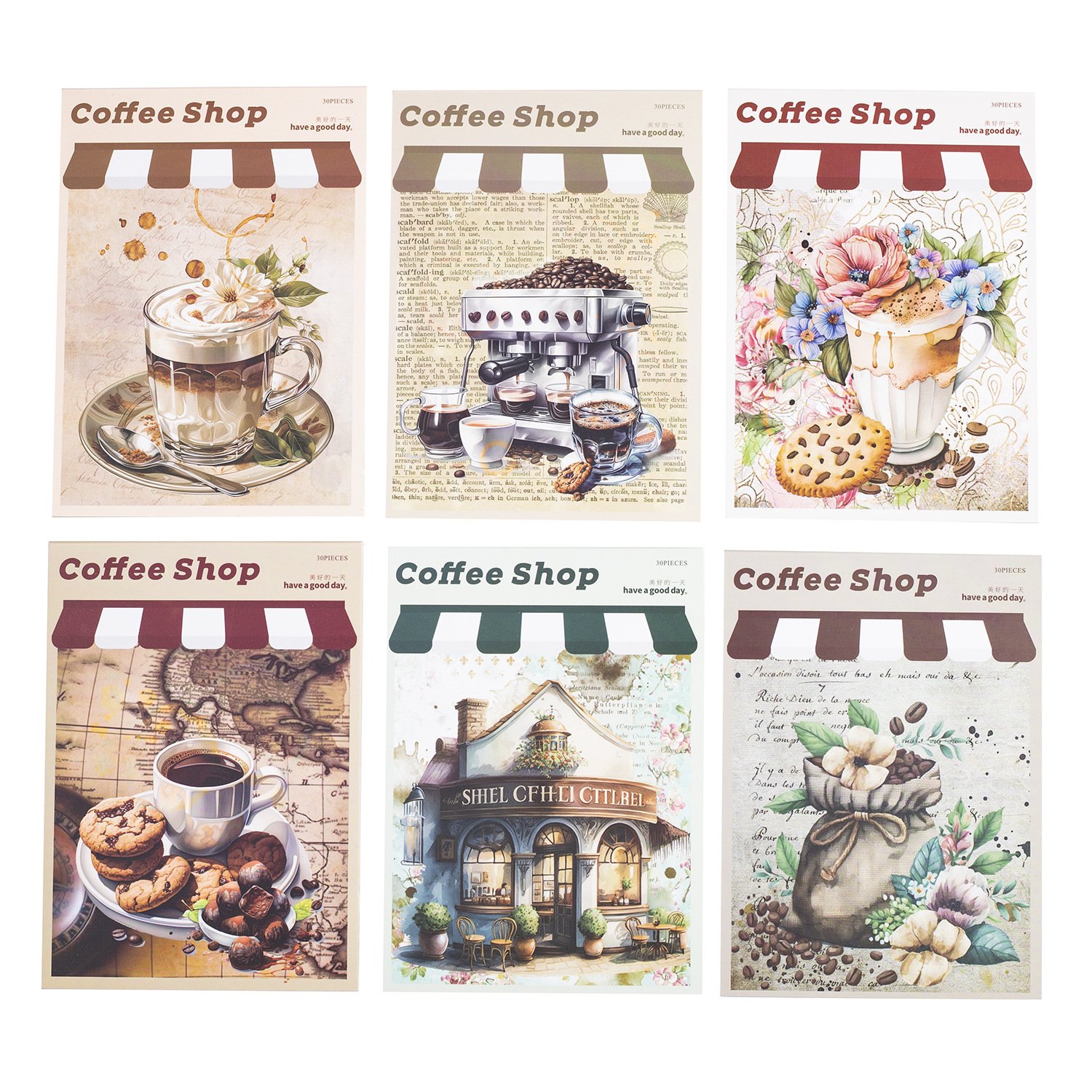 30pcs/pack Material Paper Coffee Shop on the Corner Series Coffee Theme Handbook Material diary notes
