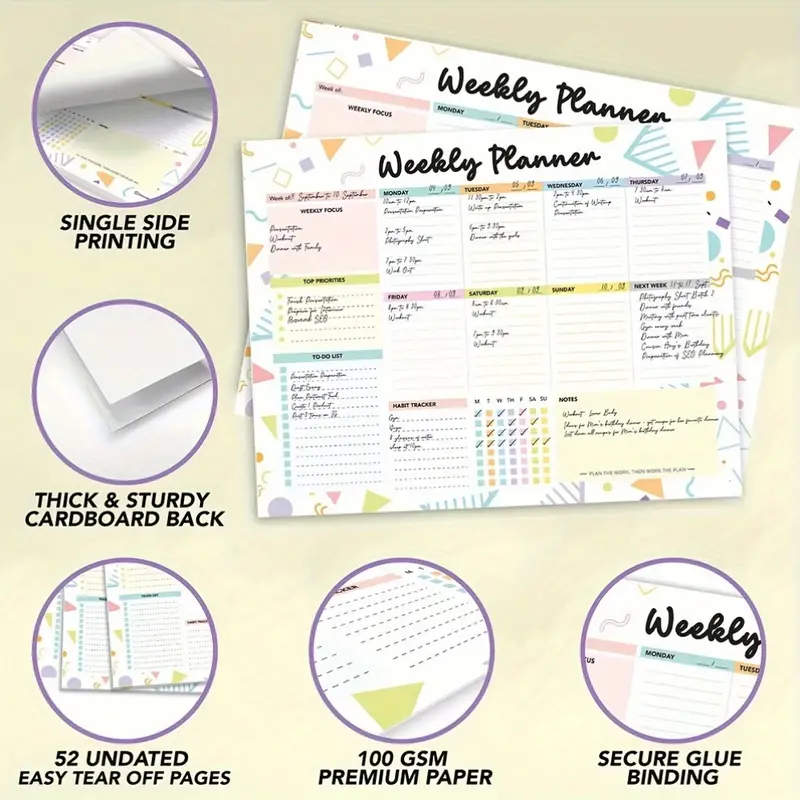Weekly Planner Pad with 52 Easy Tear-Off Sheets - Perfect for Adults Colorful Daily Planner for Work School Humorous Office Gift