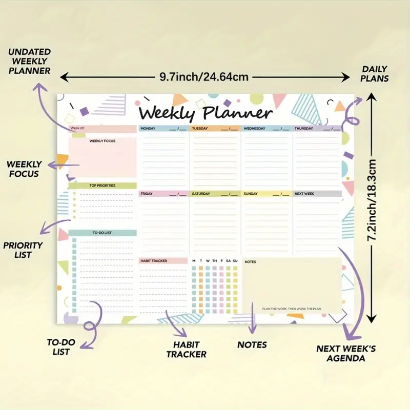 Weekly Planner Pad with 52 Easy Tear-Off Sheets - Perfect for Adults Colorful Daily Planner for Work School Humorous Office Gift