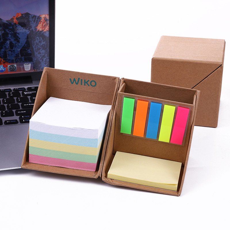 Stationary sticky notes cube memo box pad with pen holder