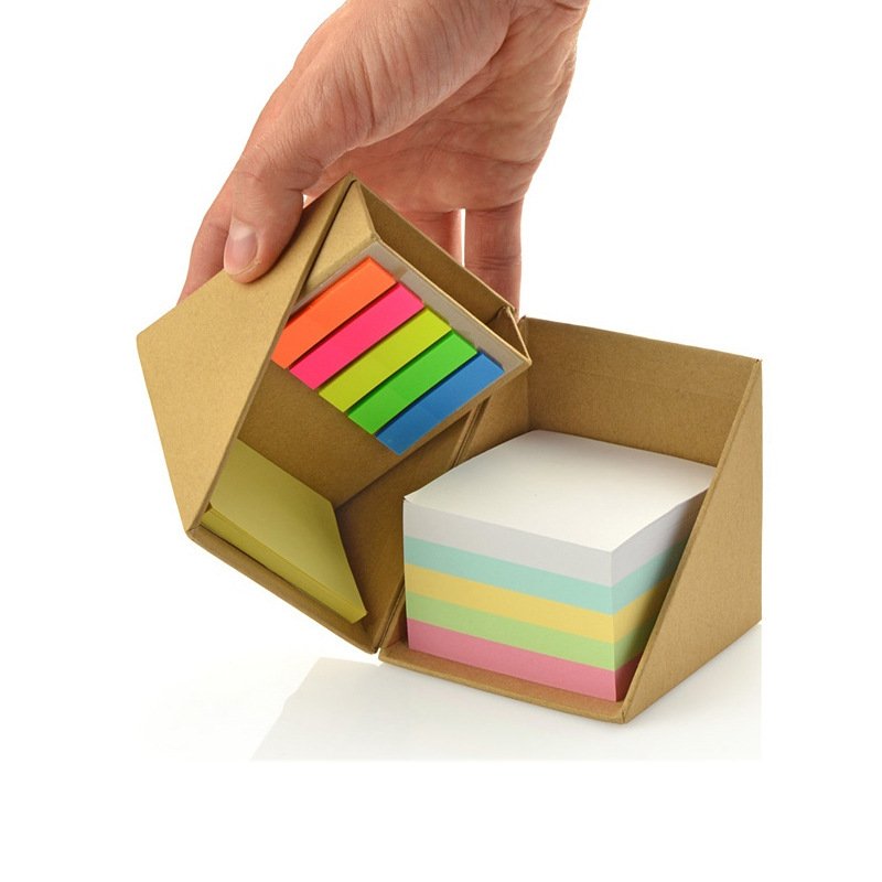 Stationary sticky notes cube memo box pad with pen holder