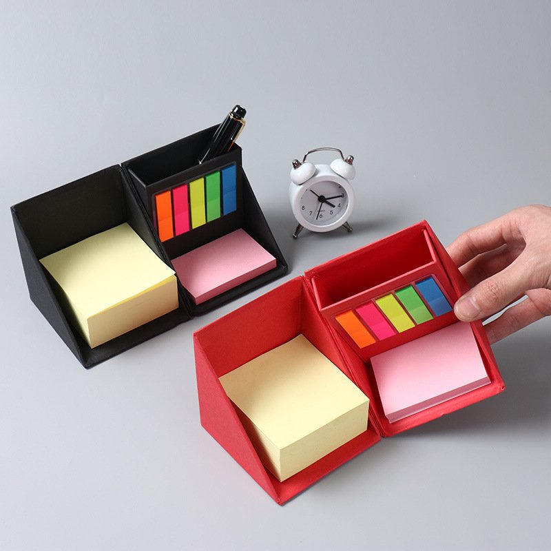 Stationary sticky notes cube memo box pad with pen holder