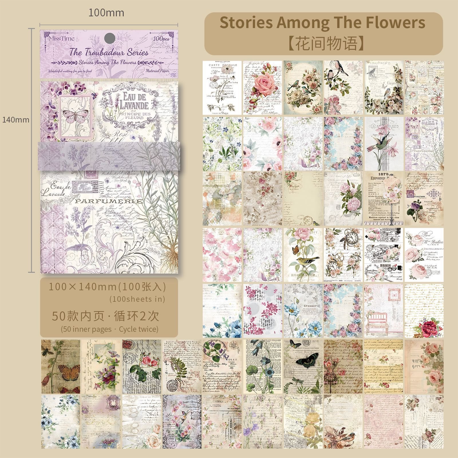 100pcs/pack Material Paper Troubadour Series Vintage Handbook Decoration Collage Base Material