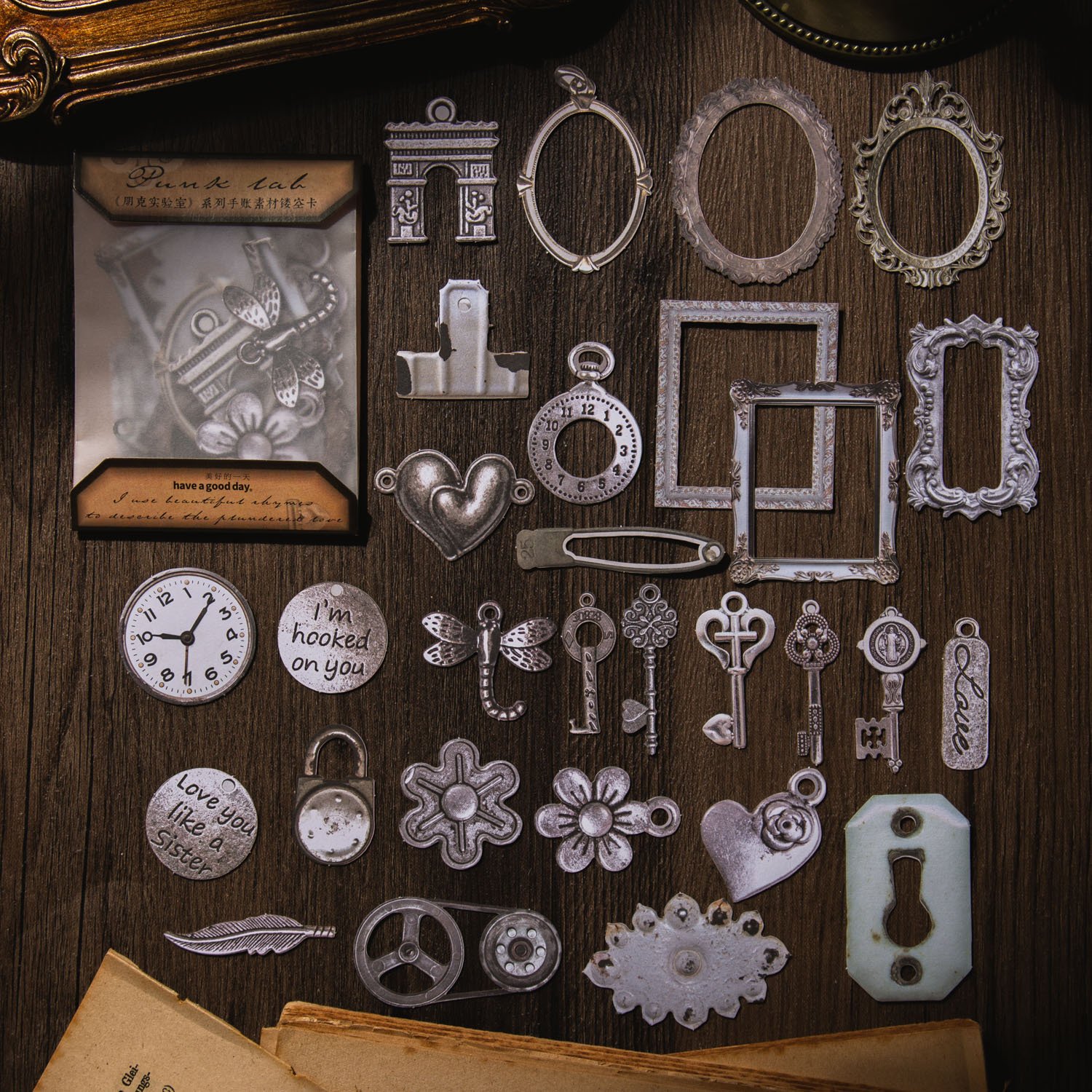 30 Pieces/Pack Hard Card Punk Laboratory Series Retro Hollow Hand Account Diy Material Decoration Base into 4 Models