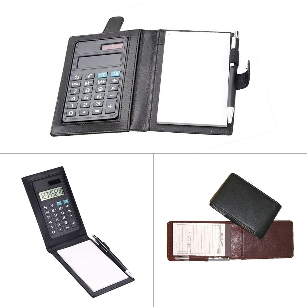 Custom Business Notebook Lined Memo Pad Holder 8 Digital Calculator Pen Slot Ball Point Pen Loop Metal Small School Office