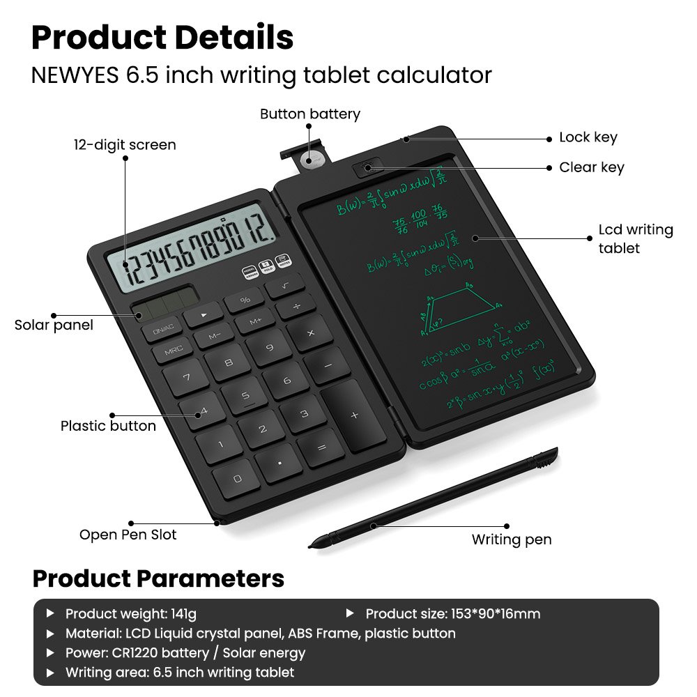 Newyes New 6.5 Inch Portable Folding Calculator Digital Drawing Pad Calculator LCD Writing Tablet