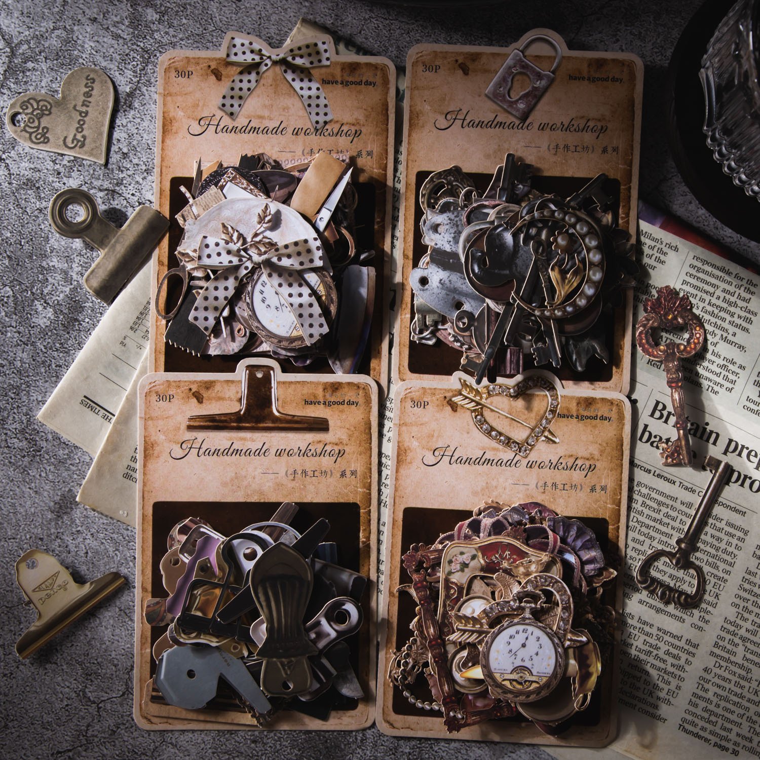30 Pieces/Pack Material paper Hard Card Handmade Workshop Series Retro Hollow Notebook DIY Material Base 4 Models