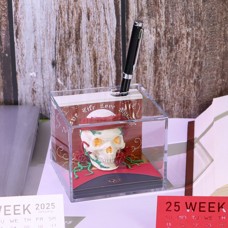 3D Memo Pad Custom Calendar Skull With Light Rose Flower Note Pads Desk Decor Cute Paper Bookmark Notepad Halloween Gift Items
