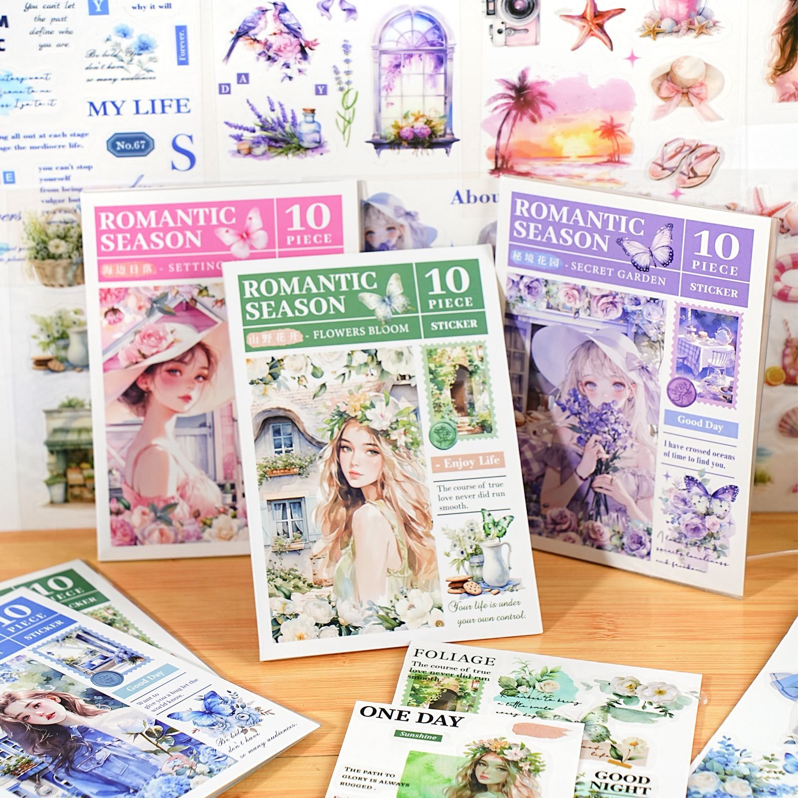 10 sheets/pack PET material book Romantic Season Series Romantic Theme Handbook Decoration Material