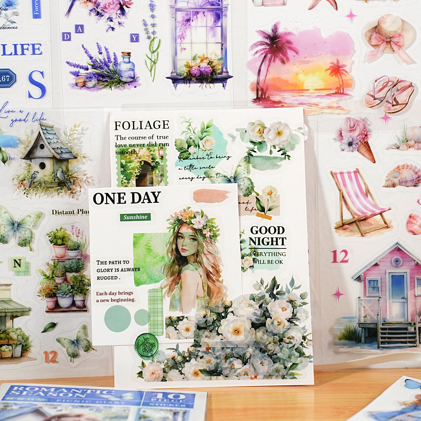 10 sheets/pack PET material book Romantic Season Series Romantic Theme Handbook Decoration Material