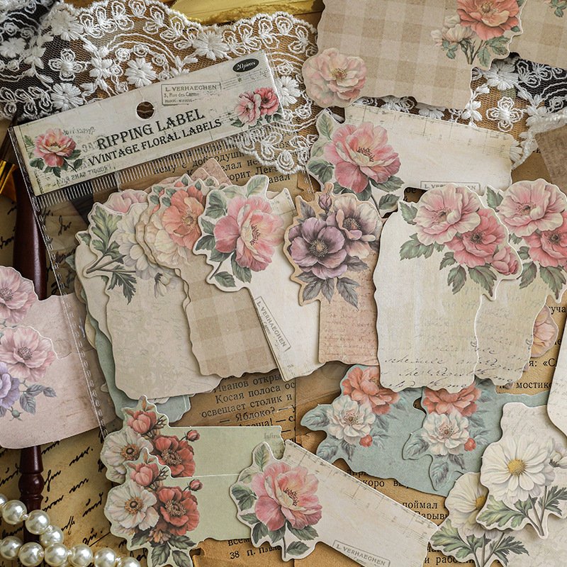 Vintage Flower Label 20 Shaped scrapbook paper Writing Collage Backing Paper 6 Options scrapbooking supplies scrapbook stickers
