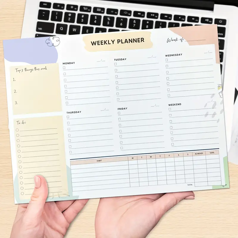 Weekly To Do List Notepad Planner With 52 Undated Sheets Tear-Off Pages Hard Cardboard Easy Writing Back Weekly Desk Planner