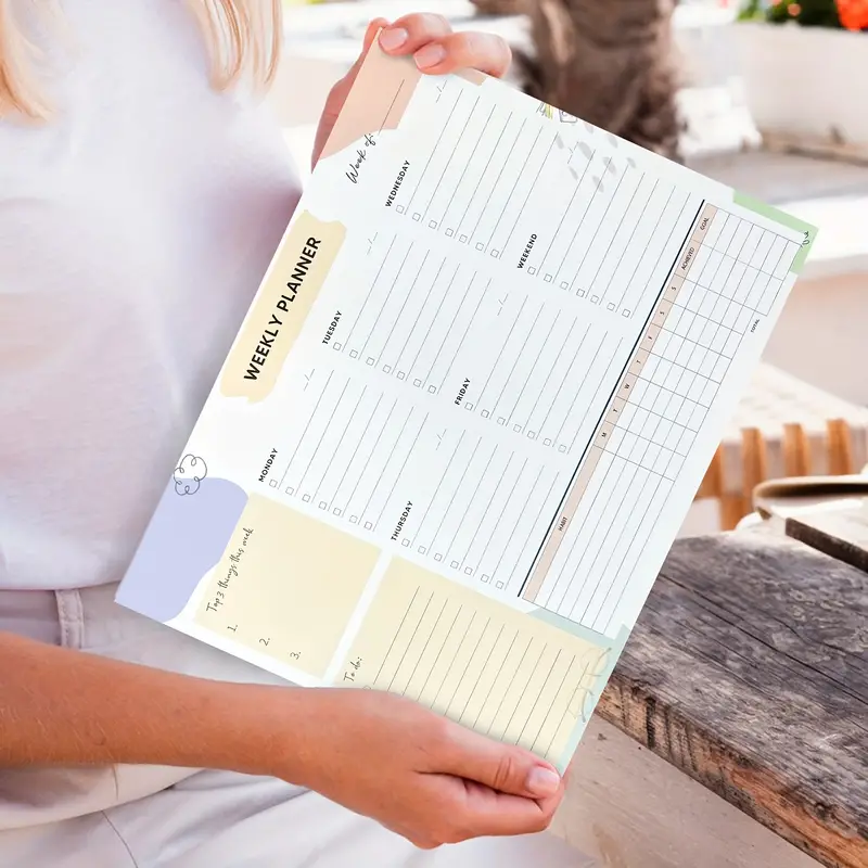 Weekly To Do List Notepad Planner With 52 Undated Sheets Tear-Off Pages Hard Cardboard Easy Writing Back Weekly Desk Planner