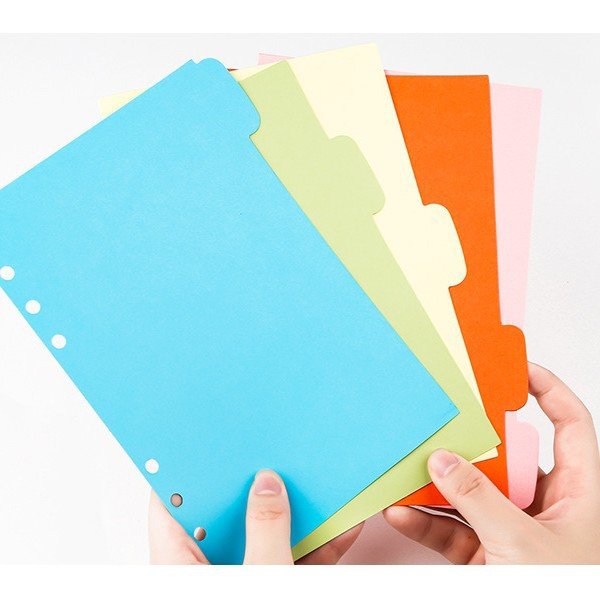 Custom logo A4/A5/A6/A7/B5 Loose Leaf color separator page Coated paper Dividers Index page 6 Holes for document decorative