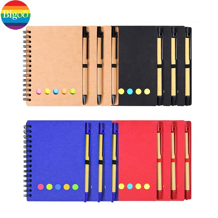 Portable pure color promotional paper notepads with pen memo pad sticky custom note pad gift set for office and school