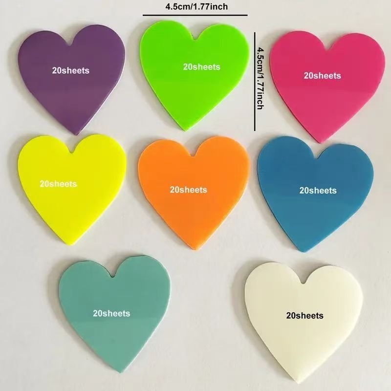 PET Transparent Fluorescence Colorful Sticky Note Heart Shaped Die Cutting Memo Pad For Studying Meeting Home Working
