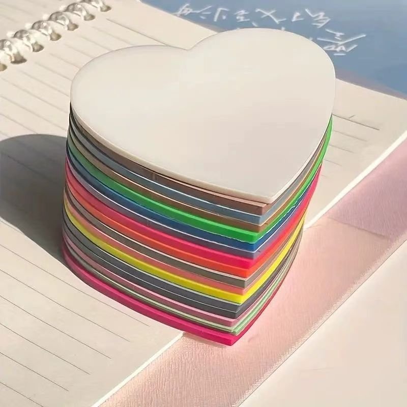 PET Transparent Fluorescence Colorful Sticky Note Heart Shaped Die Cutting Memo Pad For Studying Meeting Home Working