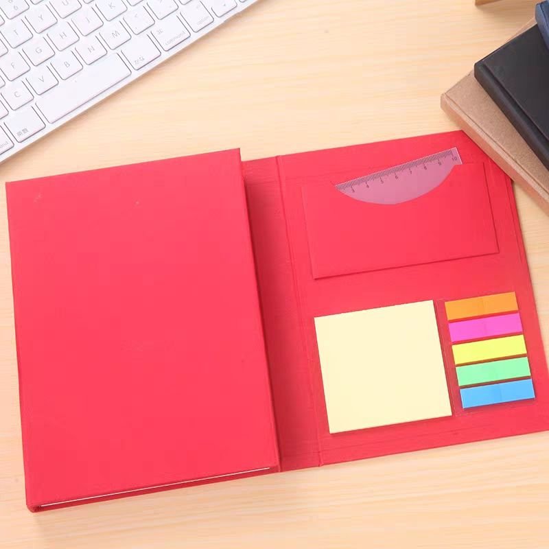Business Office Supplies Leather Folded Black Custom Logo Stationery Memo Pads Sticky Notes Notepad with Pen Rulers Set Book