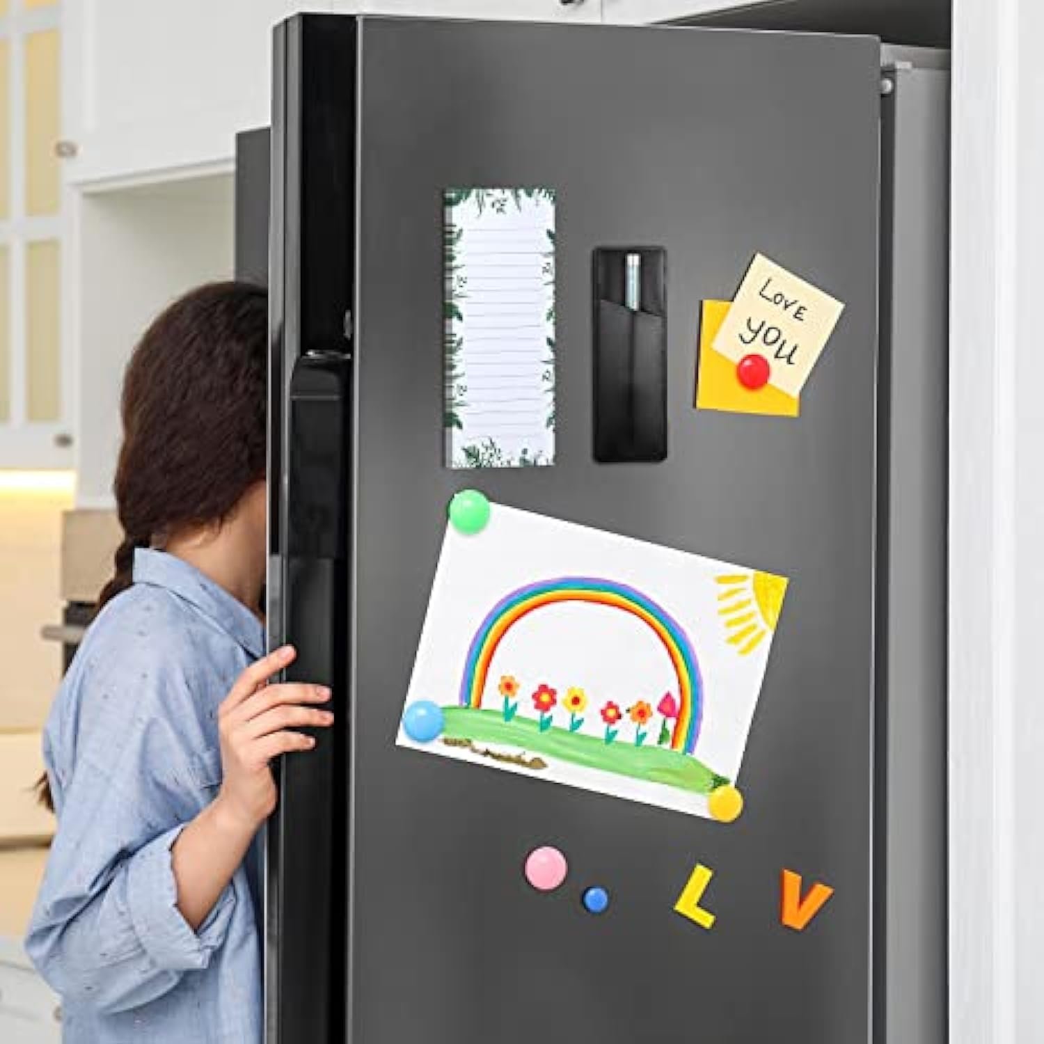 4pcs/set magnetic pad To-Do List Meal Planner List custom Refrigerator Magnet Reminders notepad with Pu Leather Pen Holder