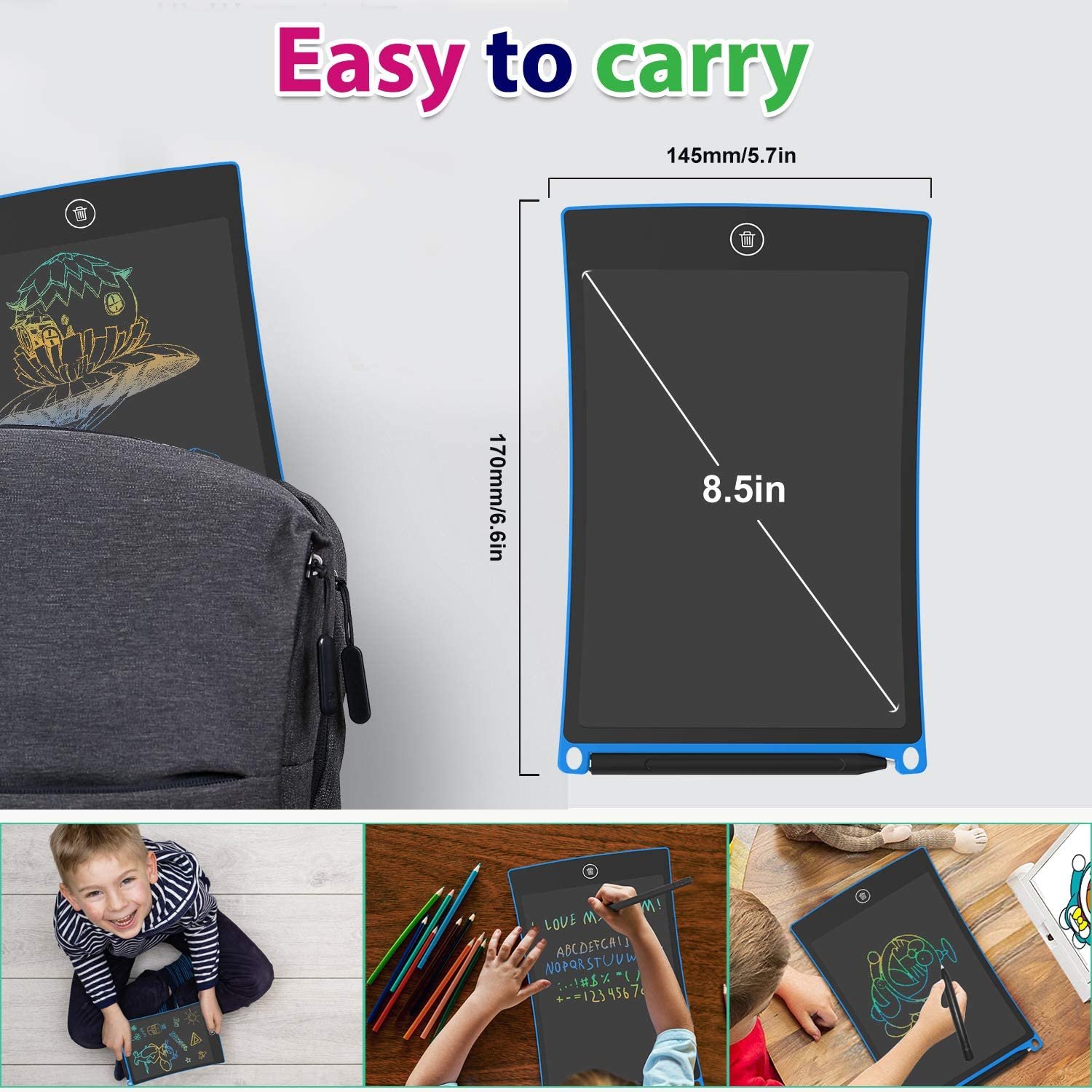 Colorful Screen Doodle Board Electronic Digital Drawing Pad Portable Bring 8.5 Inch LCD Writing Tablet with Lock Button for Kids