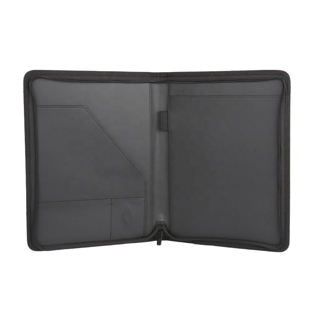 Custom Zipper Document Padfolio Folder With Memo Black Business Zippered PU Leather A4 Document Padfolio Portfolio Folder