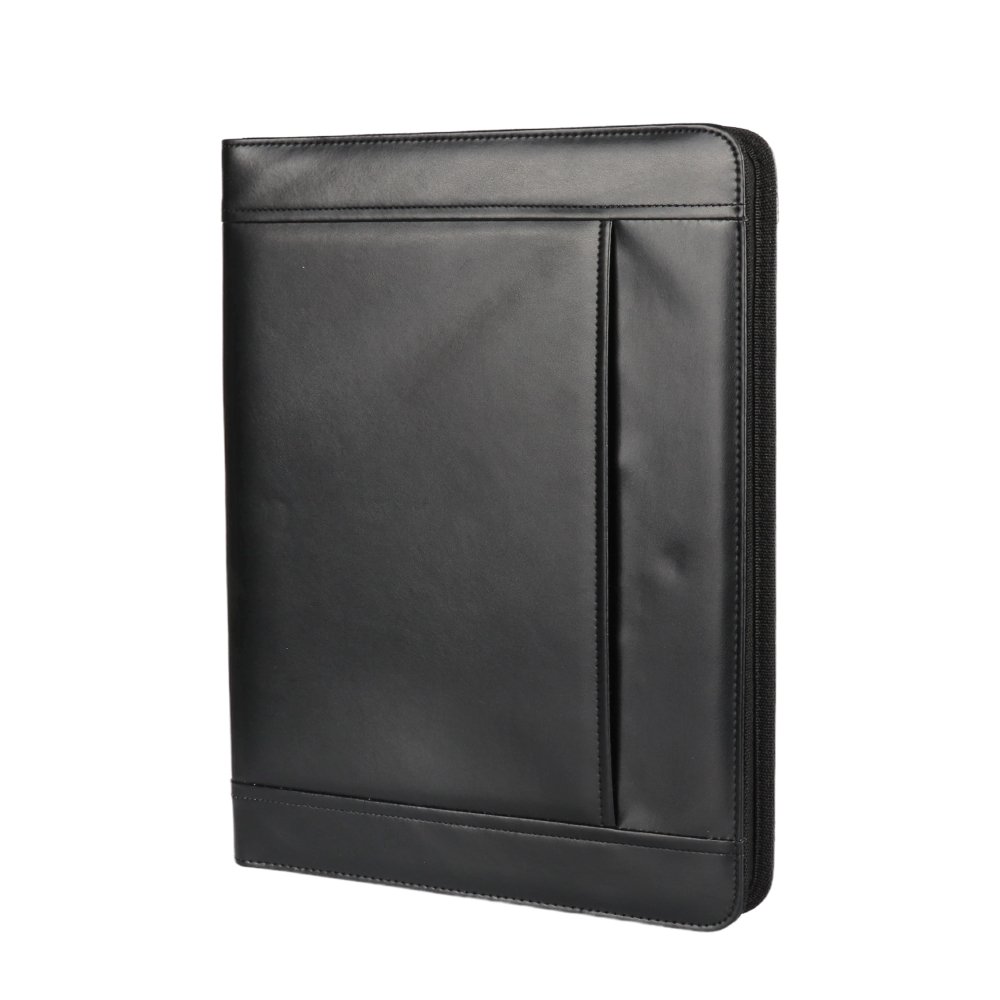 Custom Zipper Document Padfolio Folder With Memo Black Business Zippered PU Leather A4 Document Padfolio Portfolio Folder