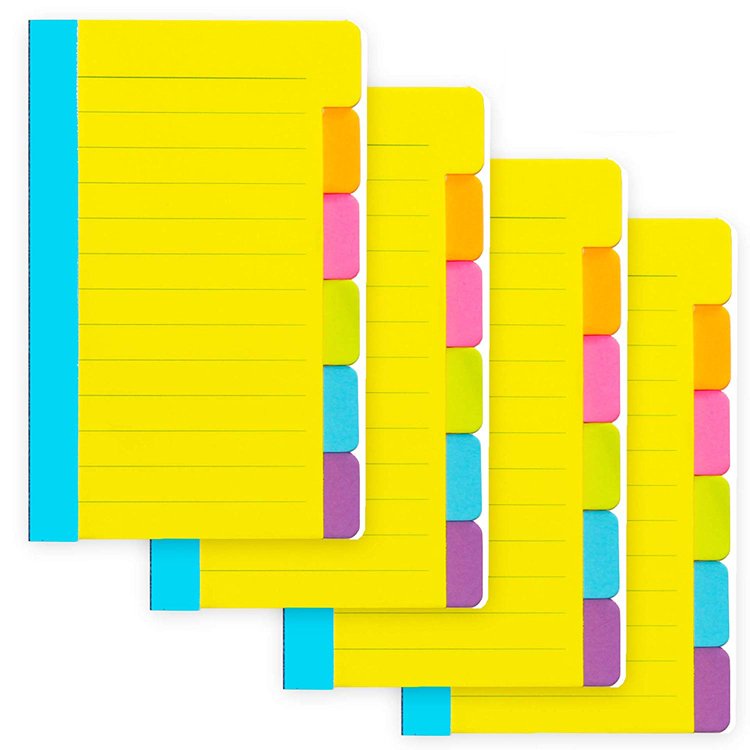 60 Clear Ruled Assorted Neon Colors Bible Tabs Divider Sticky Notes Custom Self-Stick Lined Note Pad