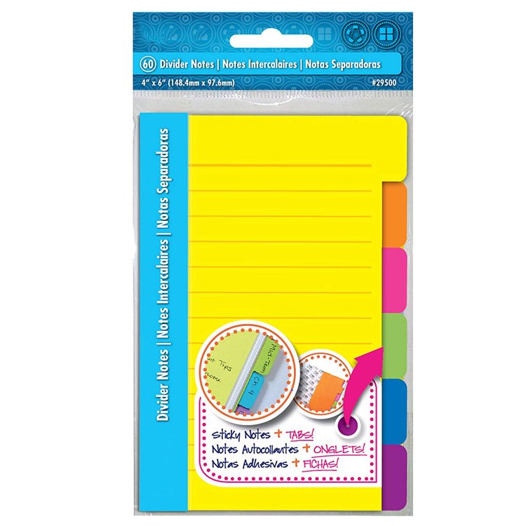 60 Clear Ruled Assorted Neon Colors Bible Tabs Divider Sticky Notes Custom Self-Stick Lined Note Pad