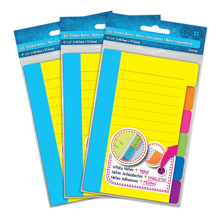 60 Clear Ruled Assorted Neon Colors Bible Tabs Divider Sticky Notes Custom Self-Stick Lined Note Pad