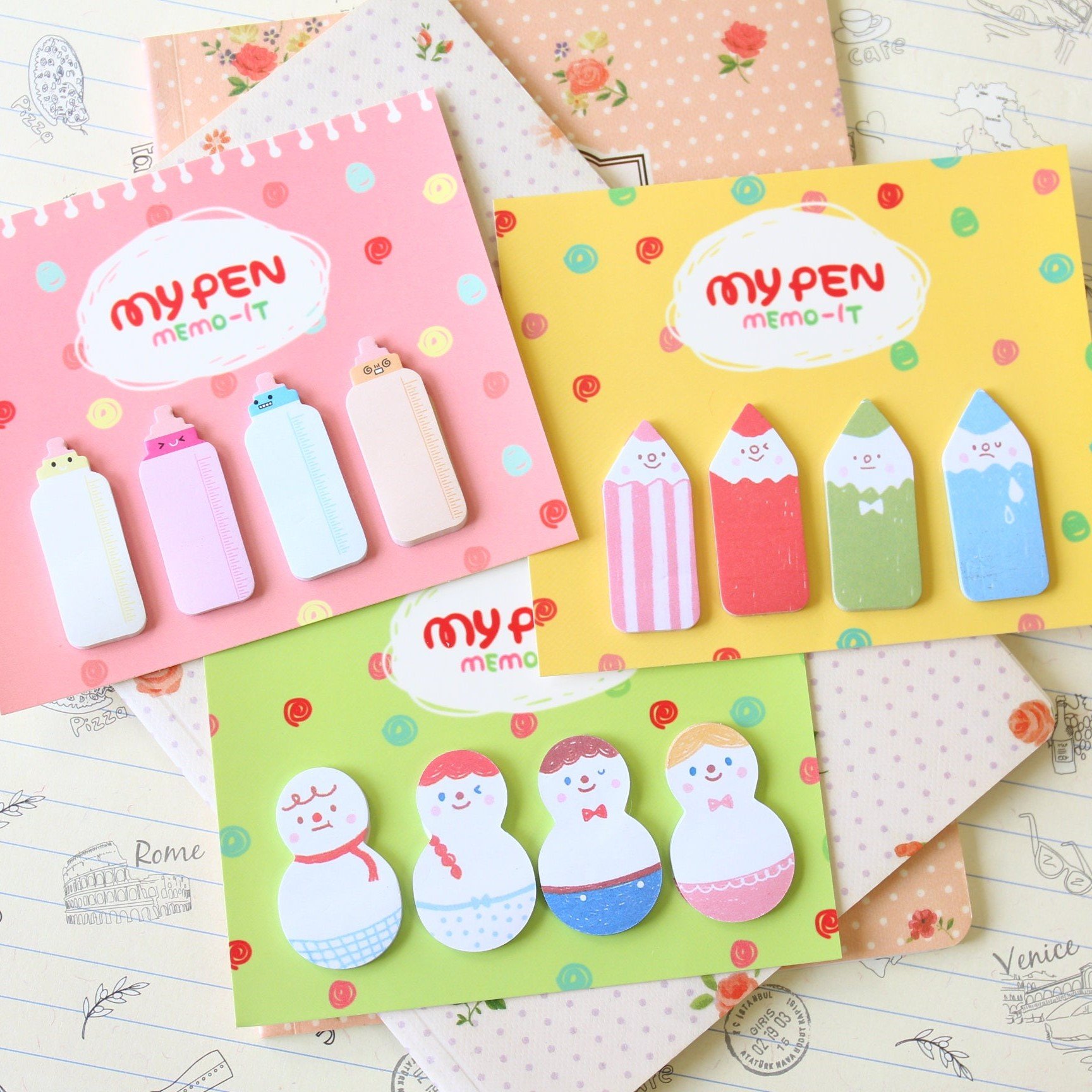 Custom Notepad Set Memo Pad Pads Kawaii Stationery Office Gradient Material Escolar Branded Note Sticky Notes