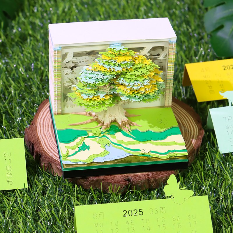 Unique Gifts Idea Artistic Memo Pads & Calendars Pre Laser Cut Magic Tree 3D Notes Block Cube Calendar 2025 For New Year Gift