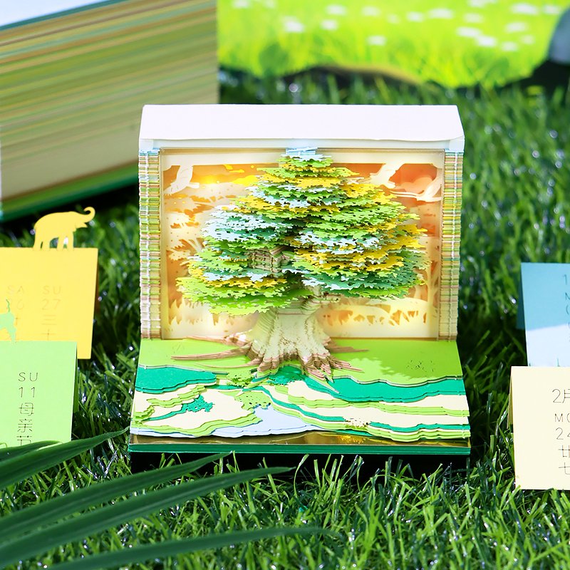 Unique Gifts Idea Artistic Memo Pads & Calendars Pre Laser Cut Magic Tree 3D Notes Block Cube Calendar 2025 For New Year Gift