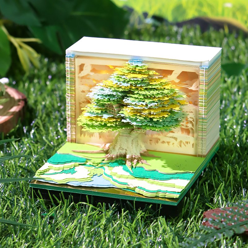 Unique Gifts Idea Artistic Memo Pads & Calendars Pre Laser Cut Magic Tree 3D Notes Block Cube Calendar 2025 For New Year Gift