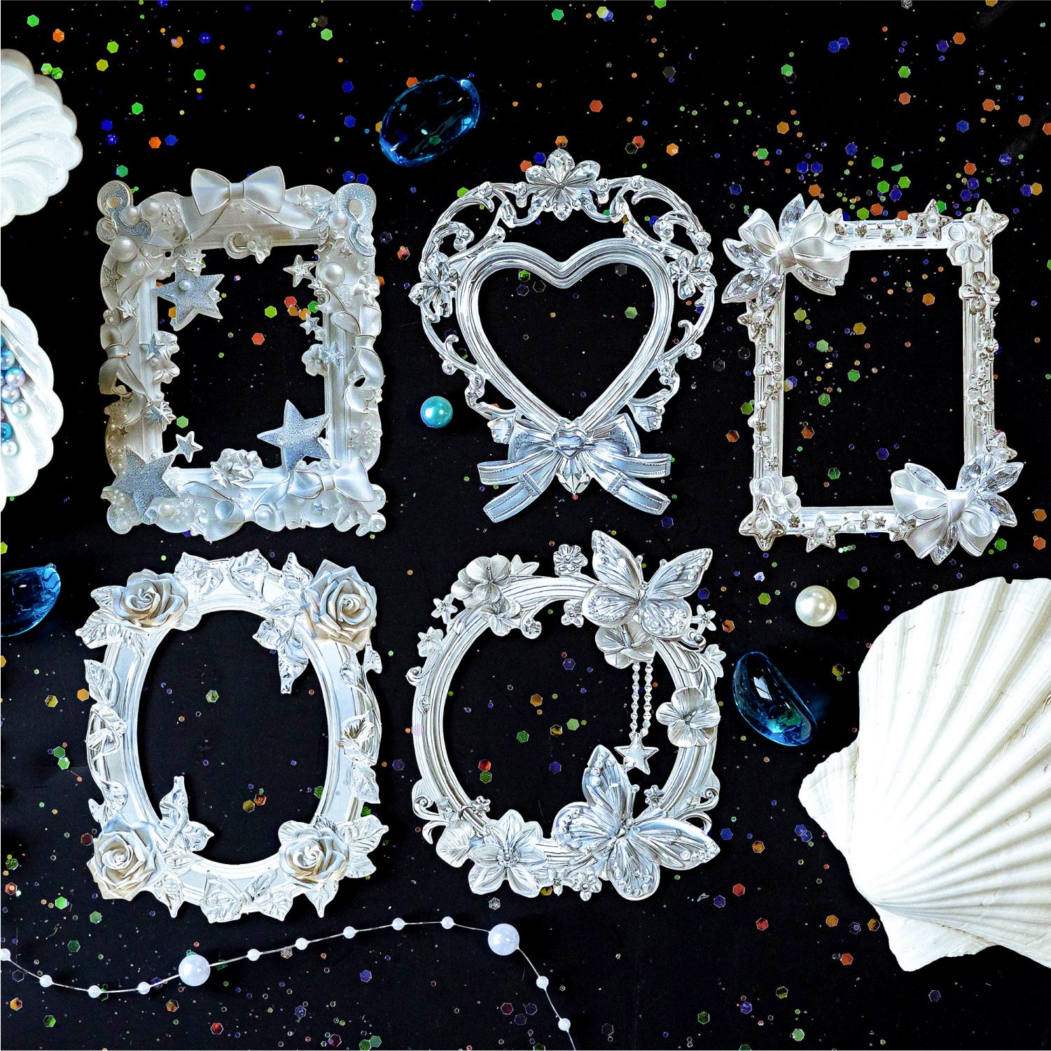 10pcs/pack Collage Cards Crystal Flower Realm Series Openwork Vintage Embossed Handbook Collage Material